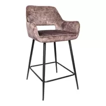PTMD Fal LOW Velvet Brown Bar Stool Black Metal Leg - set van 2